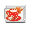 Italian charm link with festive red coffee cup, gingerbread man and enamel details - Cup