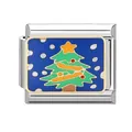 Italian charm bracelet link with colorful Christmas tree enamel on stainless steel - Blue Base Christmas Tree