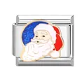 Italian modular charm bracelet link featuring a Santa Claus enamel design with blue glitter - Blue Santa Claus