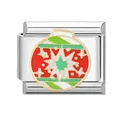 Italian charm bracelet link with red and green enamel Christmas star design - Snowflake Lights