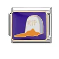 Italian modular charm featuring purple enamel and RIP tombstone design for DIY bracelets - Tombstone Style