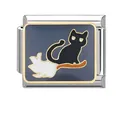 Italian modular charm featuring black cat on a broomstick for Halloween DIY bracelets - Broom Black Cat Style