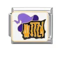 Italian charm link with purple witch hat design and WITCH text in stainless steel - Witch Hat Style