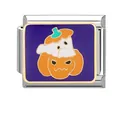Italian charm link with pumpkin and ghost enamel on a golden stainless steel base - Ghost with Pumpkin Style