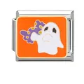 Italian charm link with orange enamel and white cartoon ghost for Halloween jewelry - Spotted Ghost Style