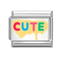 Italian charm link with yellow enamel drip and colorful CUTE text for modular bracelet - Cute Letter