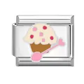 Charm italiano con grazioso cupcake e cucchiaio a cuore su base in acciaio inox argento - Cucchiaio Torta
