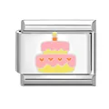 Charm modulare italiano con torta di compleanno smaltata rosa e gialla per bracciali - Torta a Doppio Strato