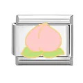 Charm modulare italiano in acciaio inox con pesca in smalto rosa e contorni dorati - Pesca