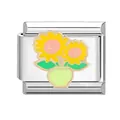 Italian charm link with yellow sunflower design in polished stainless steel - Sunflower