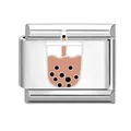 Charm modulare italiano in acciaio inox con design a smalto bubble tea - Tazza di tè al latte con perle