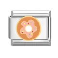 Charm modulare italiano in acciaio inossidabile con donut in smalto arancione e zuccherini - Ciambella Stile 2