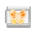 Italian charm link with a colorful butterfly design in orange and yellow enamel - Butterfly