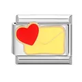 Italian modular stainless steel bracelet link featuring a red heart and yellow envelope charm - Envelope