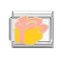 Italian charm bracelet link with yellow gift box enamel on stainless steel - Gift Box