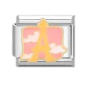 Italian charm link with Eiffel Tower design on pink sky for DIY stainless steel bracelets - Letter A