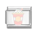 Italian charm link with pink ice cream enamel design on polished stainless steel base - Large Cup Ice Cream / 1.0cm x 0.9cm