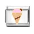 Italian charm link with colorful enamel ice cream cone in polished stainless steel - Pink Cone / 1.0cm x 0.9cm