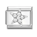 Polished stainless steel modular charm link with a crystal-encrusted star design - Star With Rhinestones