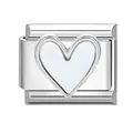 Italian modular charm link in stainless steel with a white enamel heart decoration - White Heart