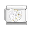 Italian style steel bracelet charm featuring heart crystal and white pearl detail - White Zircon