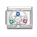 Italian charm link featuring hollow star design and colorful crystals in stainless steel - Colorful Star