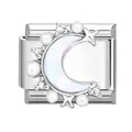 Italian charm link with moon and pearl design in silver stainless steel finish - Pearl White Moon
