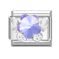 Italian charm with violet crystal flower and marquise stones in stainless steel - Purple Floral