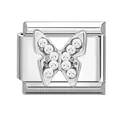 Silver stainless steel butterfly charm with clear crystals for modular DIY bracelets - Butterfly