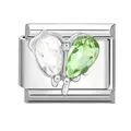 Italian charm bracelet link with silver butterfly featuring green and white crystals - White Diamond Bowknot