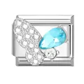 Italian charm link with butterfly design and blue pear-cut gemstone in silver steel - Blue Butterfly