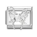 Italian modular charm in stainless steel featuring a silver butterfly with clear zircon - Dark Opal Butterfly Necklace
