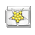 Italian charm link with a silver star inlaid with yellow crystals for modular bracelets - Yellow Star