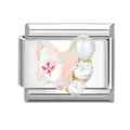 Italian charm with pink crystal butterfly and pearl for stainless steel bracelets - White Diamond Bowknot