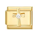Goldenes Charm-Modul für italienische Armbänder mit Kreuzdesign und Zirkonia - Kreuz