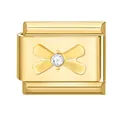Italienisches Charm-Glied aus Gold-Edelstahl mit Kristallschleife für Modearmbänder - Mini-Schleifenhalskette