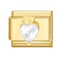 Italienischer modularer Charm in Gold mit herzförmigem Kristall und Kronendesign - Herzkrone