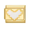 Goldenes Italian Charm Element mit weißem Pixel-Herz für modulare Armbänder - Weiß mit Herz