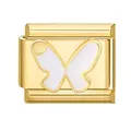 Italienisches Charm-Glied mit goldenem Schmetterlings-Design und weißem Emaille - Weiß mit Schmetterlingen