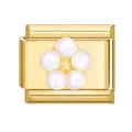 Gold stainless steel modular charm link with a five-petal white pearl flower accent - Pearl Flower