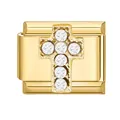Italian style charm link in gold-plated stainless steel with a crystal studded cross - Zircon Cross