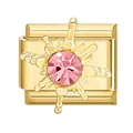 Goldenes Armband-Modulglied mit einem pinkfarbenen Kristall im Sternendesign - Rosa Zirkon Sonne