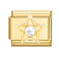 Golden modular stainless steel charm featuring a 3D star and central white pearl accent - Pearl Star