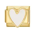 Goldenes Charm-Modul für italienische Armbänder mit weißem Perlmutt-Herz-Inlay - Muschel Herz