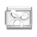 Charme papillon argenté avec perle blanche pour bracelets modulables en acier - Noeud en Perles Artificielles / 1x0,9 cm