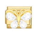 Gold Italian charm modular link with butterfly design and clear teardrop crystals - White Crystal Butterfly