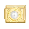 Italienisches Charm-Modul in Gold mit verschlungenen Ringen und einer weißen Perle - Perle Rund