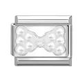 Charme en acier inoxydable style italien avec papillon en perles blanches et cristal - Nœud en Perles Artificielles Blanches / 1x0,9 cm