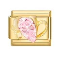 Italian charm link in gold finish with a pink pear-shaped crystal in heart-shaped base - White Zircon Heart