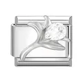 Maillon charm en acier inoxydable avec motif floral en cristal blanc poire pour bracelet - Bouquet de Strass Blanc / 1x0,9 cm